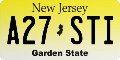NJ license plate A27STI