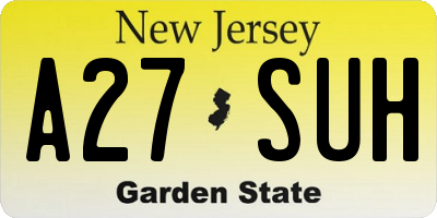NJ license plate A27SUH