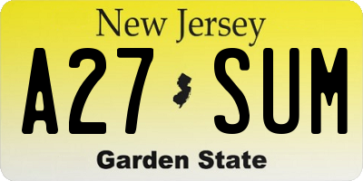 NJ license plate A27SUM