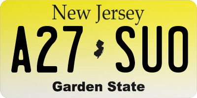 NJ license plate A27SUO