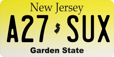 NJ license plate A27SUX
