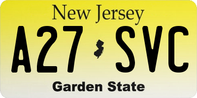 NJ license plate A27SVC