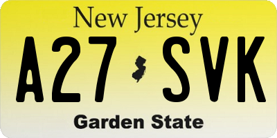 NJ license plate A27SVK
