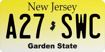 NJ license plate A27SWC