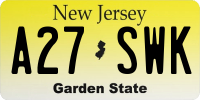 NJ license plate A27SWK