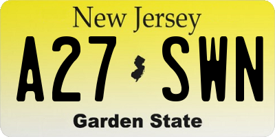 NJ license plate A27SWN