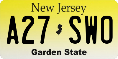 NJ license plate A27SWO