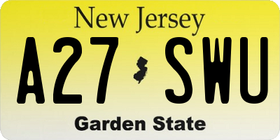 NJ license plate A27SWU