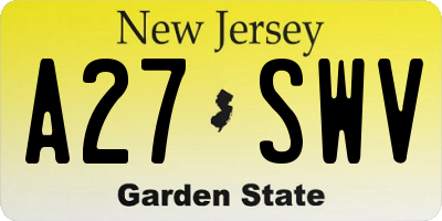 NJ license plate A27SWV