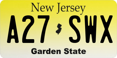 NJ license plate A27SWX