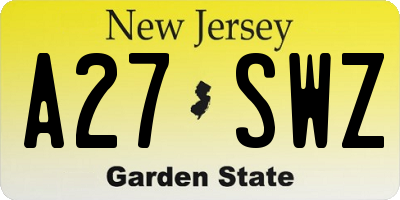 NJ license plate A27SWZ