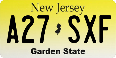 NJ license plate A27SXF