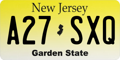 NJ license plate A27SXQ