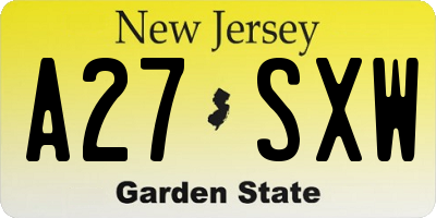 NJ license plate A27SXW