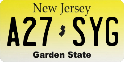 NJ license plate A27SYG