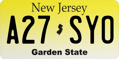 NJ license plate A27SYO