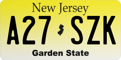 NJ license plate A27SZK