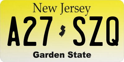 NJ license plate A27SZQ