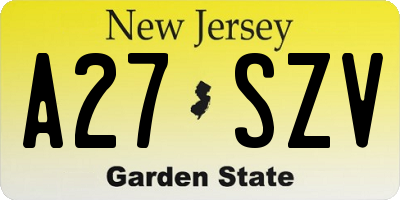NJ license plate A27SZV