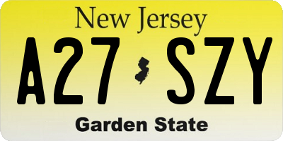 NJ license plate A27SZY