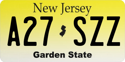 NJ license plate A27SZZ