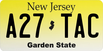 NJ license plate A27TAC