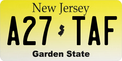 NJ license plate A27TAF