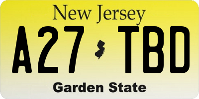 NJ license plate A27TBD