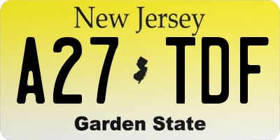 NJ license plate A27TDF