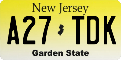 NJ license plate A27TDK