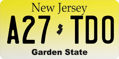 NJ license plate A27TDO