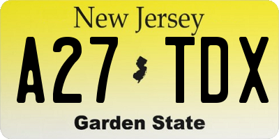 NJ license plate A27TDX