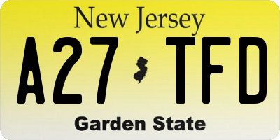 NJ license plate A27TFD