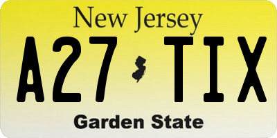 NJ license plate A27TIX