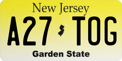 NJ license plate A27TOG