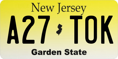 NJ license plate A27TOK