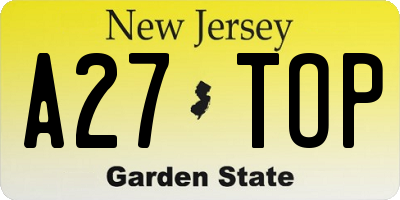 NJ license plate A27TOP