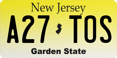 NJ license plate A27TOS