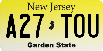 NJ license plate A27TOU