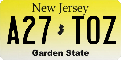 NJ license plate A27TOZ