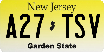 NJ license plate A27TSV