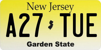 NJ license plate A27TUE