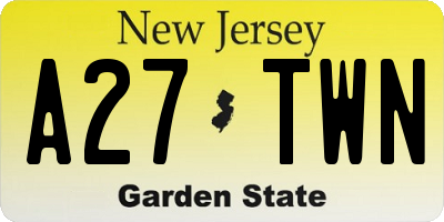 NJ license plate A27TWN