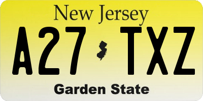 NJ license plate A27TXZ