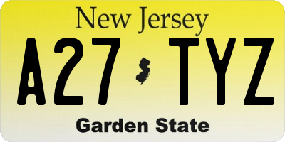 NJ license plate A27TYZ