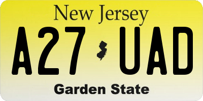 NJ license plate A27UAD