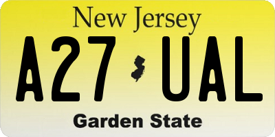NJ license plate A27UAL
