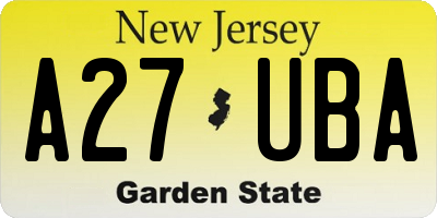 NJ license plate A27UBA