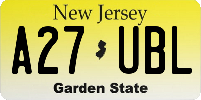NJ license plate A27UBL