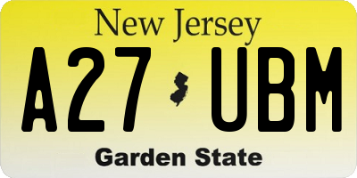 NJ license plate A27UBM